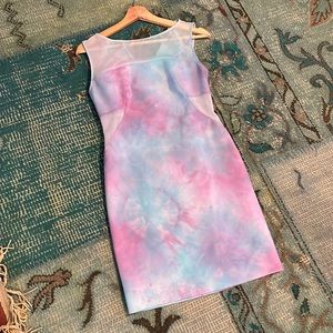 Zara Basics Opaque Yoke cotton candy tie-dye Geometric Mini Dress EUC